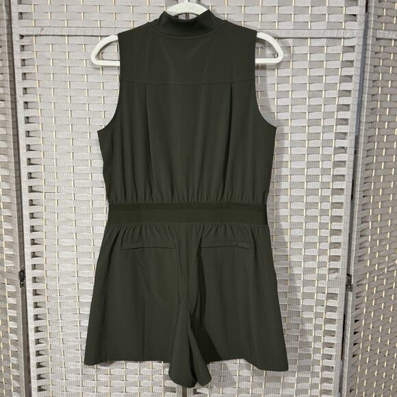 Athleta Brooklyn Utility Romper Size 10 Dark Olive Green Zip Front Pockets EUC - Picture 2 of 11